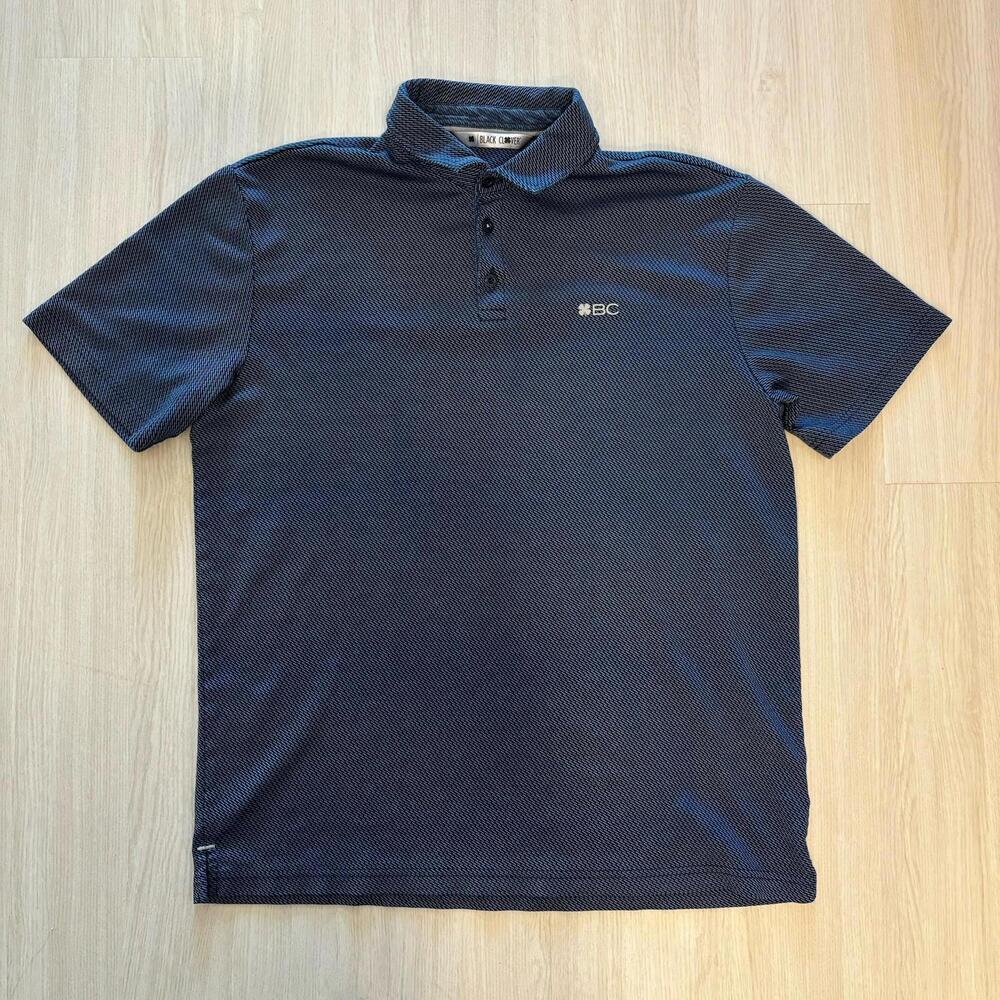Men’s Navy Blue Black Clover Polo Shirt Mens Large Live Lucky